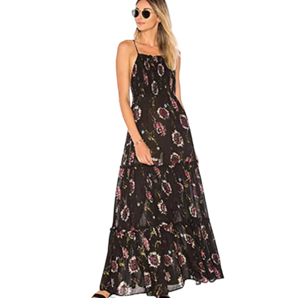 INTIMATELY FREE PEOPLE GARDEN PARTY ONYX FLORAL MAXI DRESS SIZE XS NWT